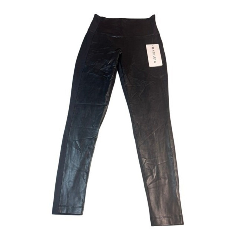 Athleta Leggings Women XSP‎ Delancey Shine Tight Black Faux Leather High Rise